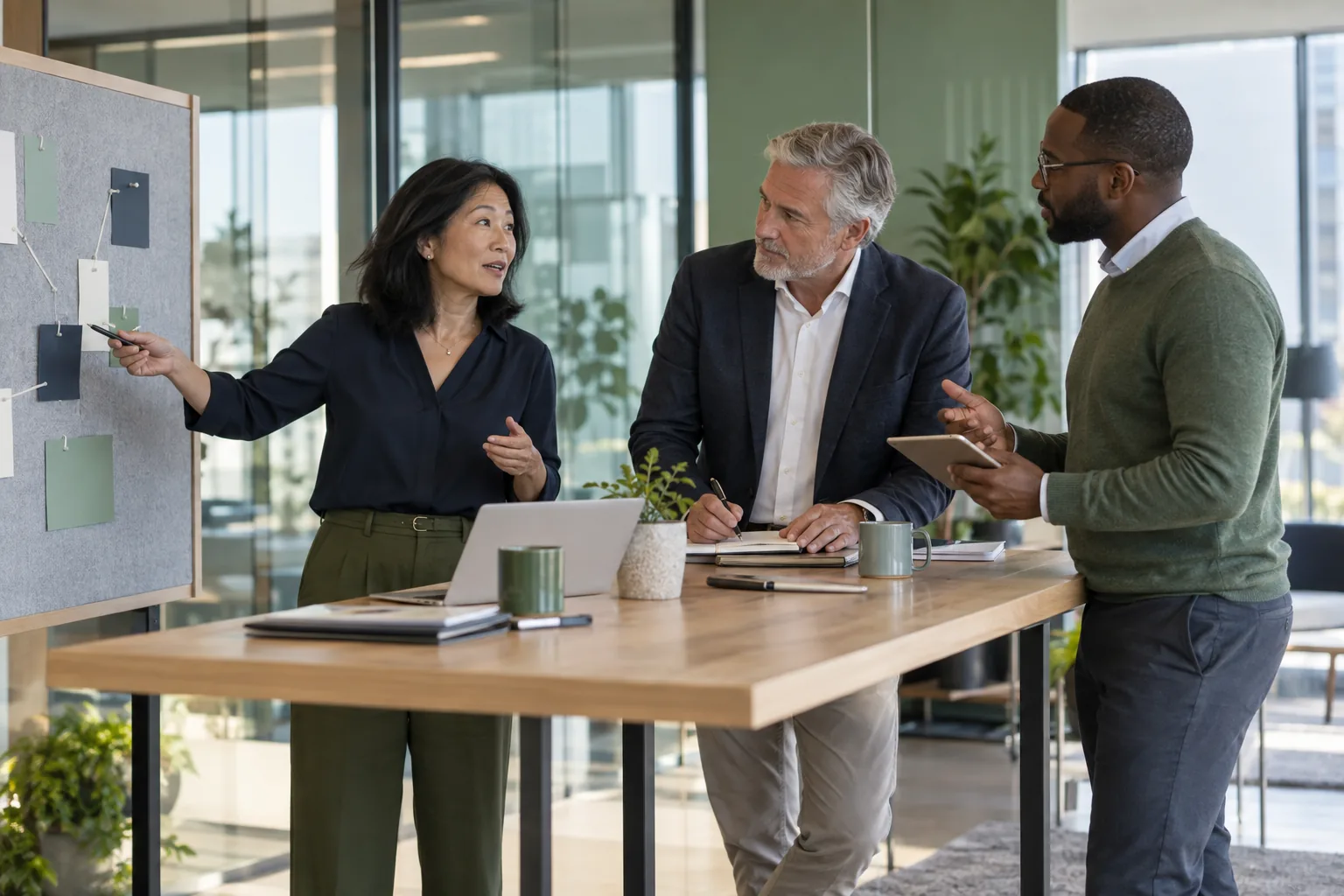Illustrative scene of an insurer team planning product distribution and channel workflows.